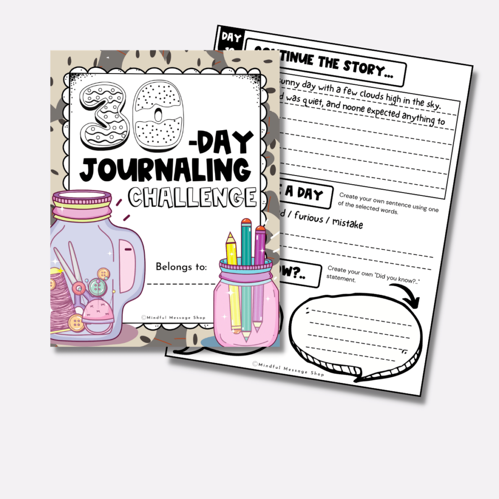 30-day journaling challange for elementary students resource cover